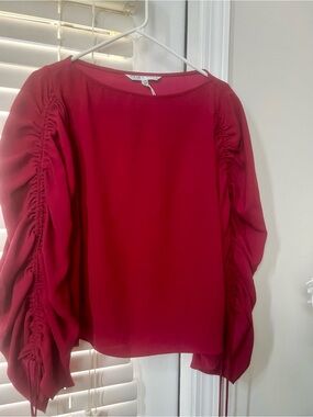 Trina Turk Red Ruched Sleeve Blouse